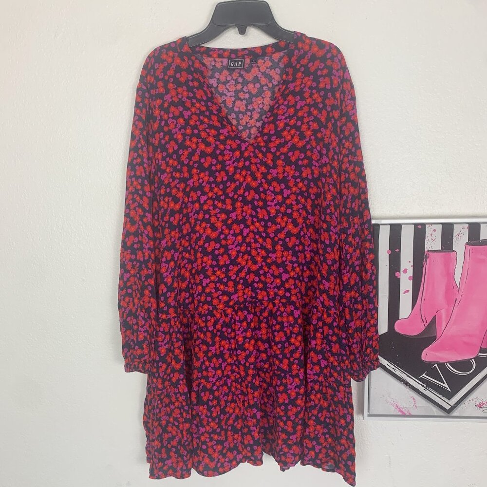 Gap Floral Dress Midi Tiered Flowy Long Sleeve Lightweight Size Large